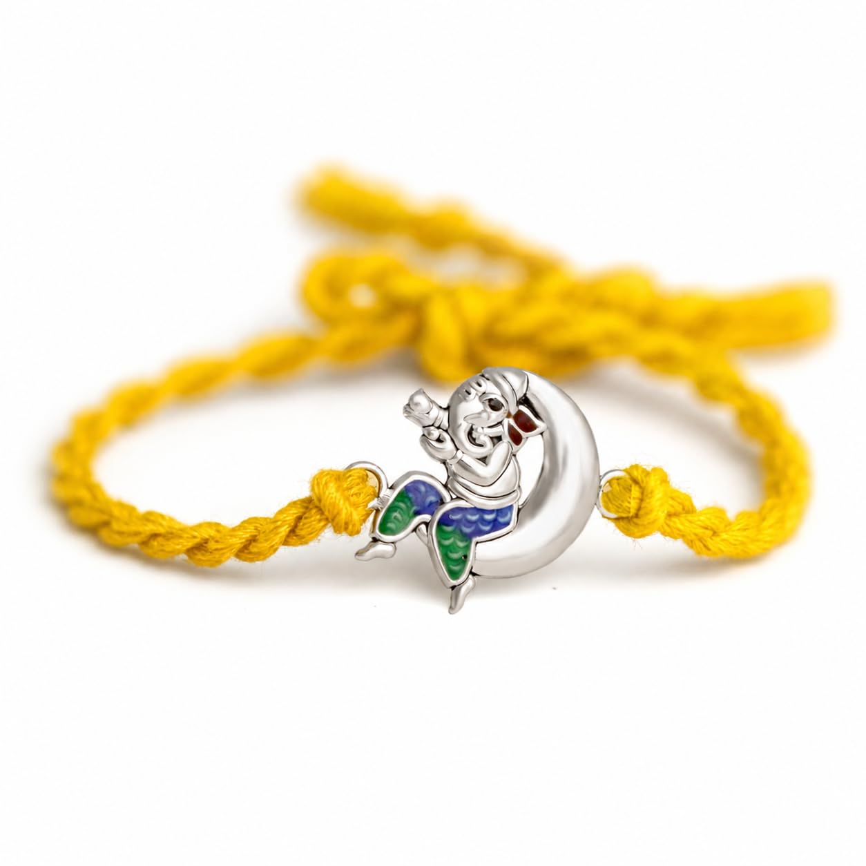 milan jewellers 99.5% Pure Silver Ganesha Moon Rakhi for Brother-picture-51
