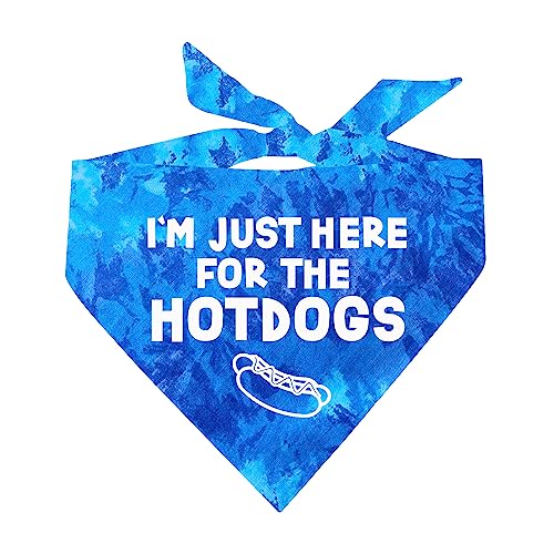 I'm Just Here for The Hot Dogs Dog Bandana |100% Adjustable Cotton Tie Dye | Made in USA | July Fourth (4th) Accessory | Patriotic | Party | Parade | Event | Costume | One Size |Royal Scrunch (750)