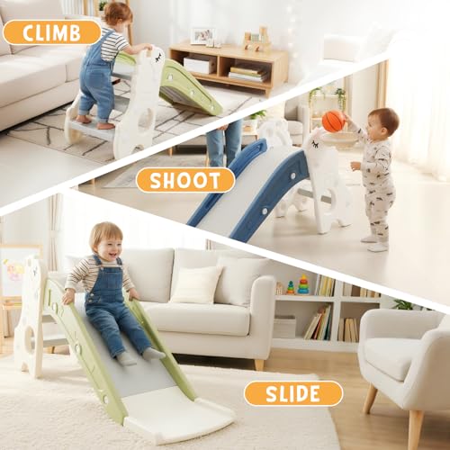 Toddler Slide for Kids Indoor Baby with Climber Ball Pit Slide in Pearl White Kids Indoor Freestanding Playset with Basketball Hoop - image 7