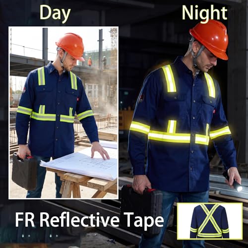 Image of Ousafeve FR Shirts for Men Hi Vis 6.5oz Flame Resistant Welding Shirts | UL Certified, Loose Fit, 100% Cotton, NFPA2112 CAT2 Arc Flash Rated, Fire Retardant Shirt for Men
