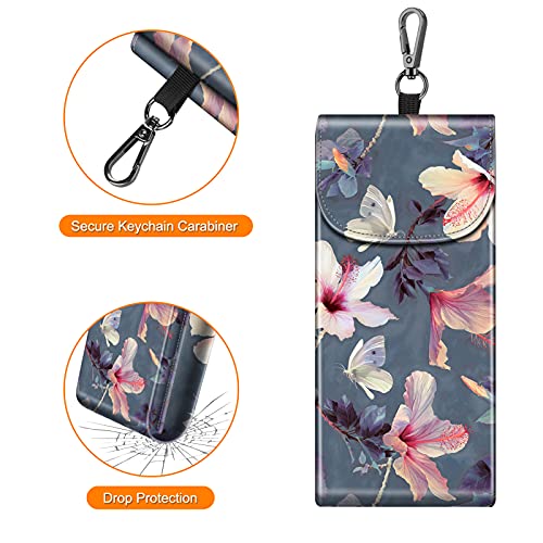 Image of FINTIE Double Glasses Case with Carabiner Hook, Portable Vegan Leather Eyeglass Case Anti-scratch Sunglasses Pouch