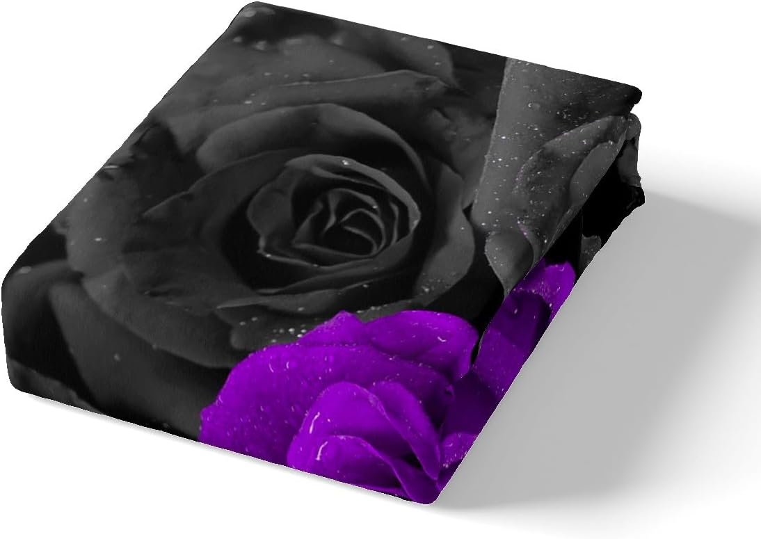 Feelyou Rose Bedding Set Black Purple Rose Floral Flower Comforter Cover Set Queen Size Garden Flower Duvet Cover Bedroom Decor Romantic Valentine's Day Bedspread Cover Bedding Collection 3Pcs