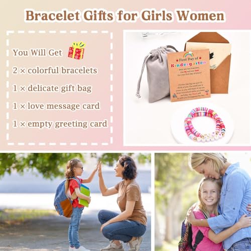 Image of First Day of School Kindergarten Preschool Gifts for Girls, Mommy and Me Matching Bracelets Set, Back to School Gifts for Daughter from Mom