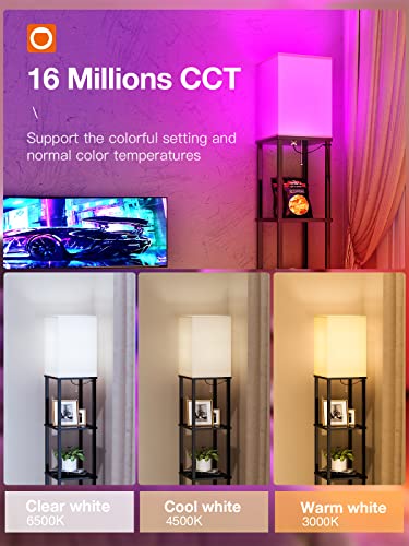 Addlon Floor Lamp With Shelves, Smart 5-Tier Modern Shelf Floor Lamp With Rgb Bulb, Display Floor Lamp For Living Room, Bedroom And Office - Classic Black #TOP1