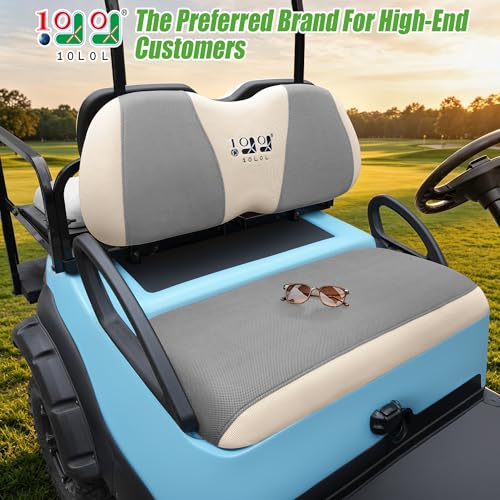 Image of 10L0L Golf Cart Seat Cover Set Fit for Club Car DS Precedent & Yamaha, Warm Bench Seat Covers for Cold Winter Weather, Breathable Washable Polyester Mesh Cloth Gray Black Beige Red Blue