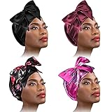 4 Pieces Soft Satin Head Scarf Sleeping Cap Turbans Head Cover Bonnet Head Wear for Women (Set 4)