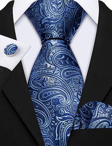 Image of Barry.Wang 6 PCS Men Ties Set Silk Business Fashion Woven Necktie Handkerchief Cufflinks Paisley Stripe Wedding Party