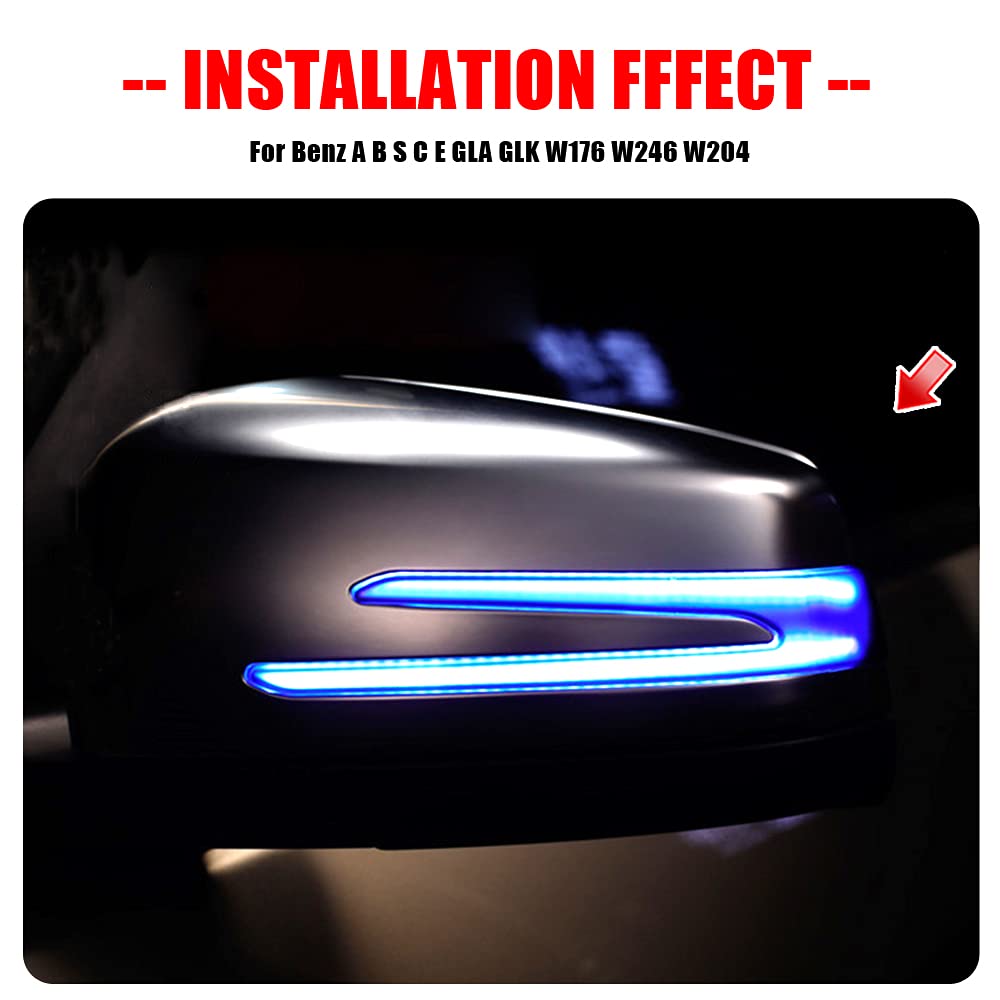 2pz Lampeggiatori Sequenziali Dinamici Compatibili con Be-nz W204 CLA A B C E S GLA GLK CLS Classe W176 W212 LED Specchietto Laterale Luce Indicatore di Direzione Assemblaggio-Blu+Giallo