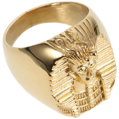 ifundom Anillo vintage de rey faraón para hombre, de acero inoxidable, símbolo del antiguo Egipto, amuleto protector, joyería.