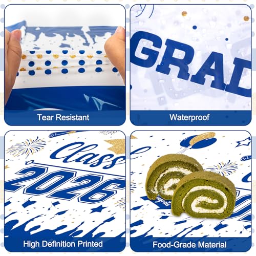 Image of Graduation Decorations Class of 2026 Tablecloth - 3 Pcs Plastic Congrats Grad Table Cloth, Graduation Table Cover for Graduations Party Decorations 2026 and Party Supplies, 54 inchx108 inch (Blue and Gold)