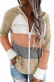 BLENCOT Women's Color Block Zip-up Long Sleeve Hoodies Lightweight Knit Sweatshirts Tops Multicolor...