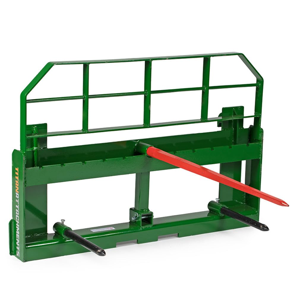 Titan Attachments Hook and Pin Hay Frame Attachment with Hay Spear and Stabilizers, Fits John Deere Tractors, Rated 6,000 LB (49" Main Spear + 17.5"