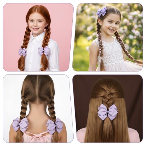 2 Pcs Purple Hair Bow Clips, Sparkly Glitter Alligator Barrettes for Girls, Light Purple Hair Bows, 3.94 Inch Lavender Bowknot Hairpin with Dot Sequin for Cheerleader Birthday Parties miniatura 4