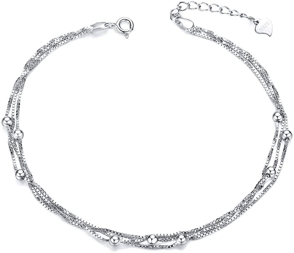 RWRAPS Cavigliera in argento 925 con sfera 24 cm/10 cavigliera regolabile, cavigliera a strati gioielli estivi da spiaggia per donne e ragazze
