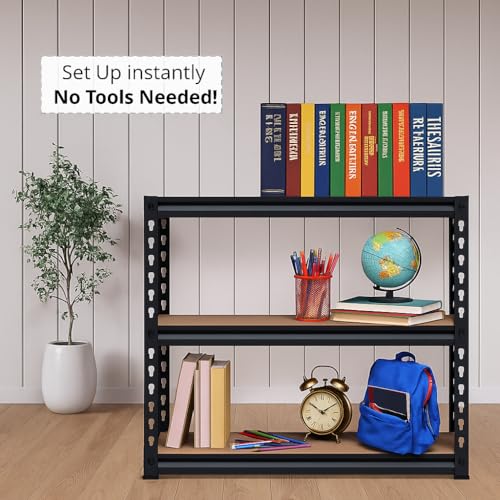 Image of BonKaso Adjustable Set of 3-Shelf Metal Storage Shelving Unit, Steel Bootless Rivet Utility Display Rack Garage Shelves,27 Inches Height(27 X 24 X 12 Inc) Black