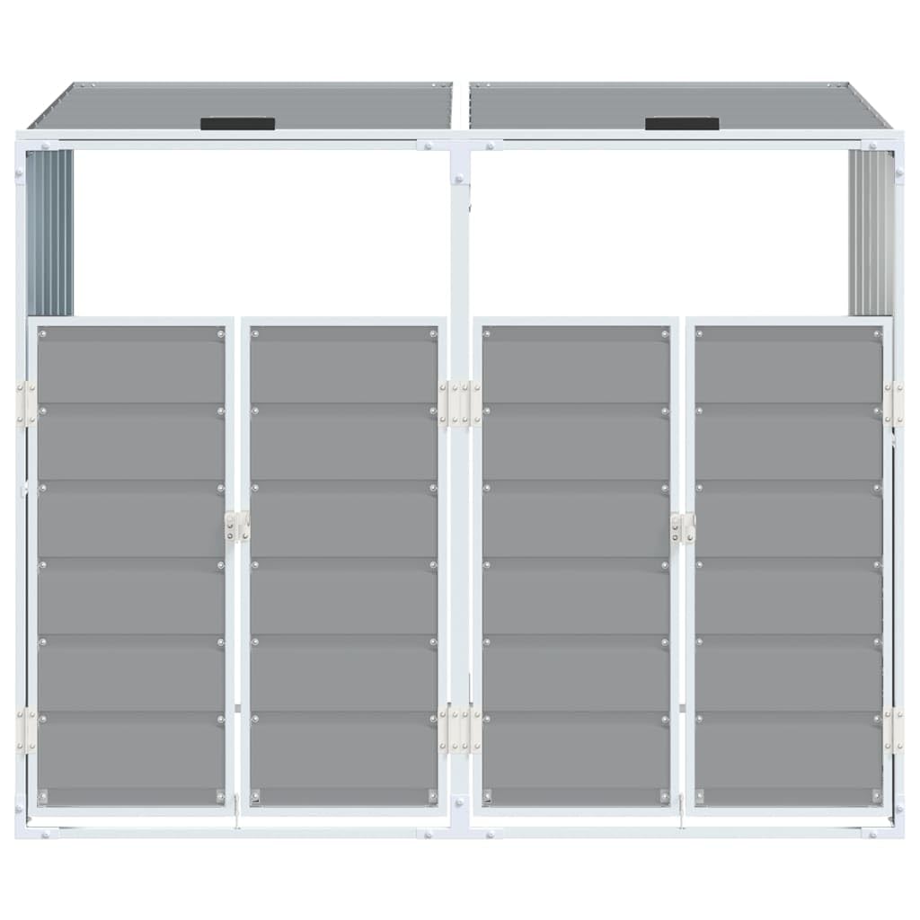 vidaXL Copribidone con Ruote per 2 Bidoni Grigio 144x81x113 cm Acciaio, copribidone singolo con ruote, copribidone da giardino, copertura per cassonetti