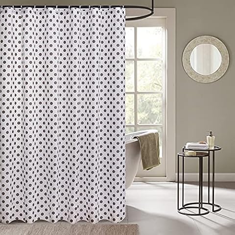 Shower Curtains Mould-free Mildew Resistant Bath Curtain with Stitched Steel Eyelets Waterproof Polyester Fabric Bathroom Curtains with 12 Hooks, 180 x 180 cm (Polka Dot Grey) Cover