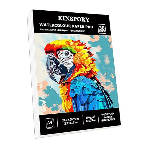 KINSPORY Aquarellpapier A4 mit 30 Blatt - 300gsm Aquarellblock,...