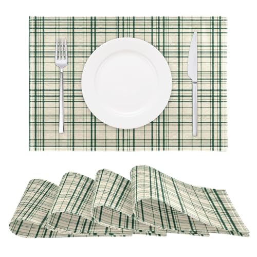 Napperon de table vert sauge à carreaux, set de table lavable haute résistance - 4