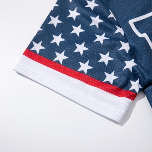 Image of 4th Of July Boys American Flag Button Up Baseball Jersey Shirt Shorts Set for 2-14 Years Kids Independence Day Outfit