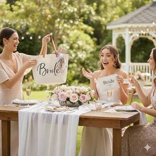 Image of ELEGANTPARK Bride Gifts Bride Tote Bag and Bride Vibes Pouch Set - Large Canvas Wedding Bag with Zipper - Bachelorette Party Bridal Shower Gift, Honeymoon Beach Travel Bag