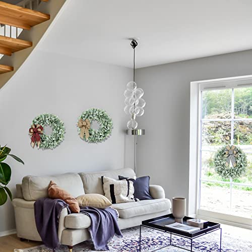 Wreaths, 22Inch Wreath For Front Door,Green Flocked Lambs Ear Wreath,With 3Pcs Bows 1Pcs Door Hanger For Home Porch Farmhouse Wall Window Patio Garden Decoration For All Seasons And Holidays #TOP5