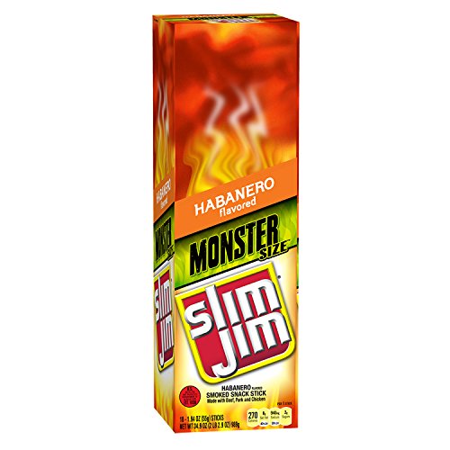 Slim Jim Monster Smoked Meat Stick, Habanero Flavor, 1.94 Oz. 18-Count (Pack of 6)