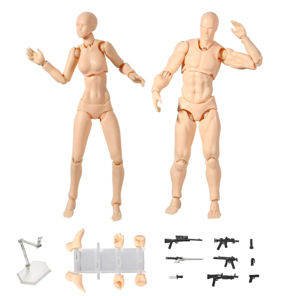 DirkFigge 2 Pcs/Set Light Body PVC Movebale Drawing Mannequin Action Figure Model Doll Male Female For SHF Version 2.0 Gifts For SHF Gifts, Sketching, Painting, Artist