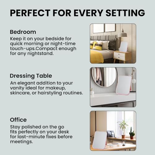 Image of Hand Mirror | Glass Rectangle Cosmetic Standing Mirror for Makeup, Portable for Travel, Camping, Home (Blue - Pack of 1, Rectangular, Floor Mount, Framed)