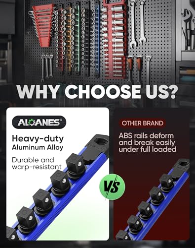 Image of ALOANES Magnetic Socket Organizer Set, 1 /2-Inch Drive Heavy Duty Aluminum Socket Rail Organizer, 360 Swivel Clips Socket Holder Kit for Toolbox Drawer Fit 1 /2-Inch x 12 Clips (Blue, 1PC)