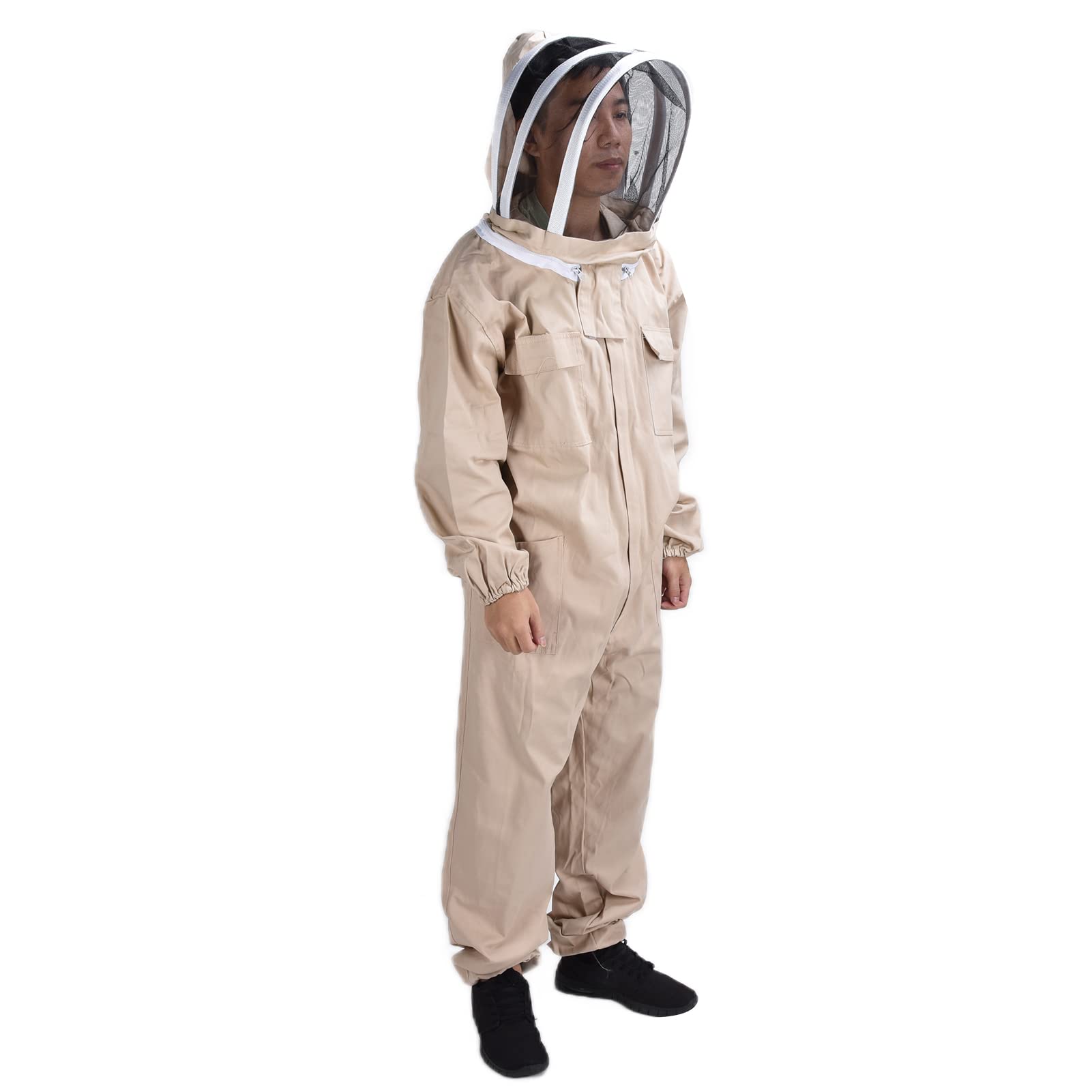 Beekeeping Suit, One Piece Zipper Detachable Ventilated Veil Hat Professional Beekeeper Suit Beekeeping Clothing with Pocket, Breathable Convenient Bee Keeper Costumes for Men Women-image-1