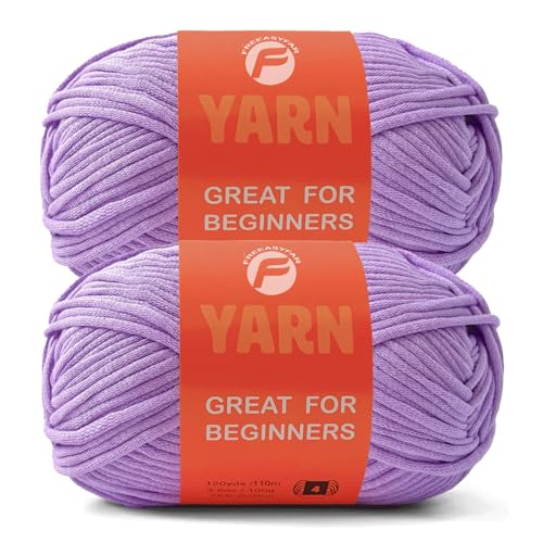 Image of 2x3.5Oz Beginner-Friendly Yarn for Crocheting and Knitting;Worsted-Weight Medium #4;Cotton Blend Yarn for Beginners with Easy-to-See Sitches,Great for Amigurumi DIY (Purple, 2 Skein)
