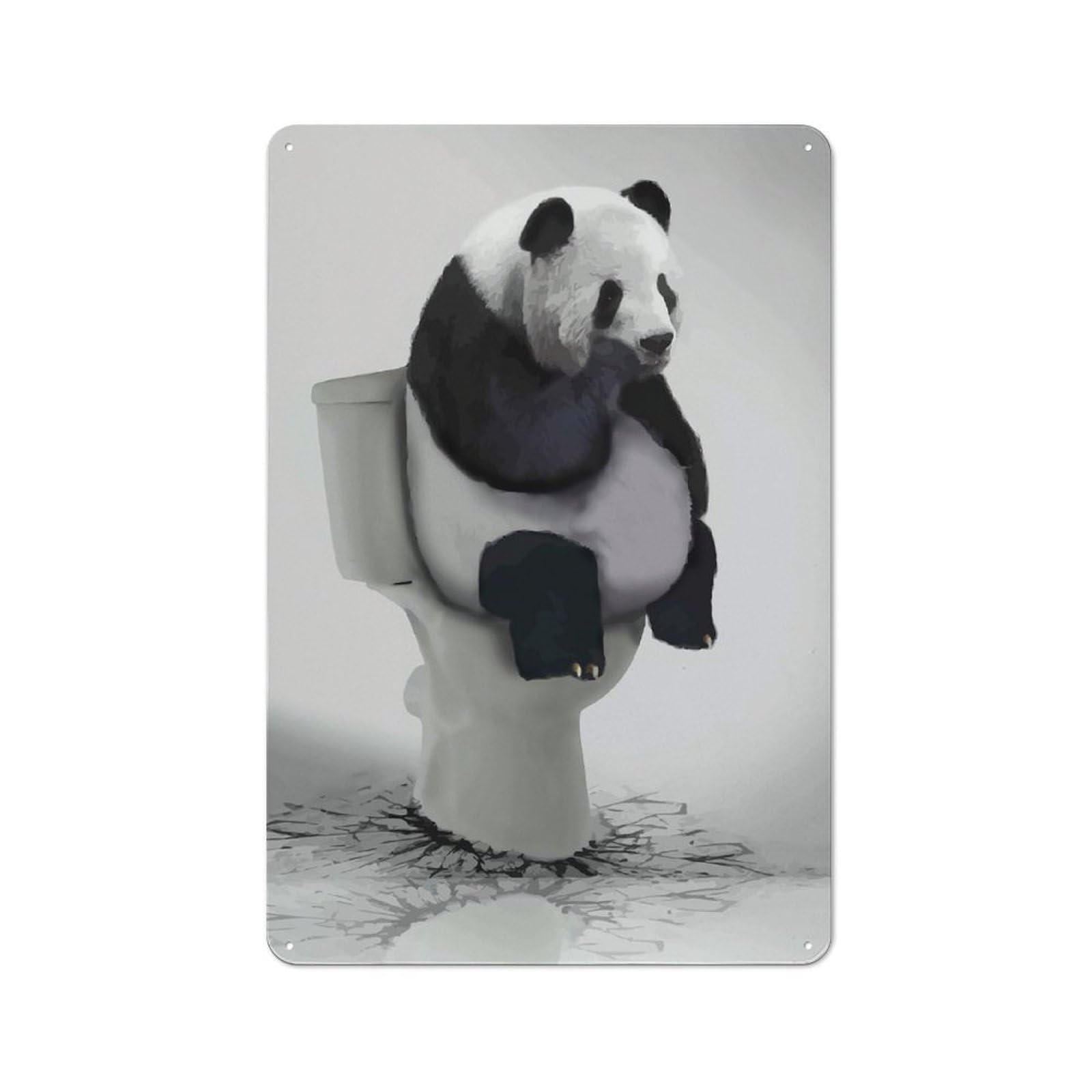 Junmoney Panda Funny Bathroom Decorative Tin Sign With Design 30X20cm, Nostalgic Old Style Wall Plaque For Living Room, Hallway, Kitchen Or Cafe
