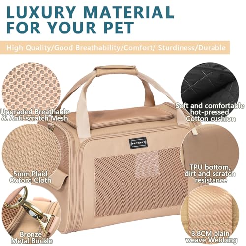 Petsfit Transportbox Hund Katze Faltbar Hundetasche für kleine Hunde Katzen Tragetasche mit verstellbarem Schultergurt & weiches expandierbare Kissen, M/Khaki