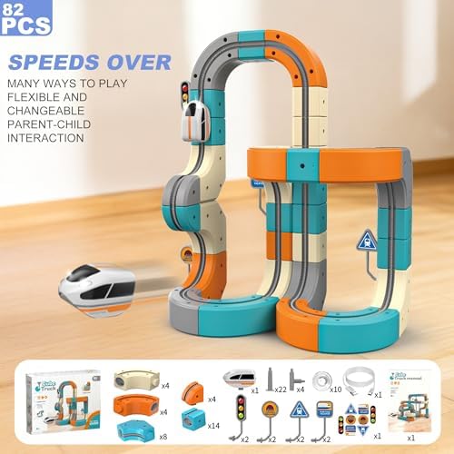 Yonsaeik 3D Infinity Track 82 PCS Electric Train Set with 3D Flexible Track, Interactive Race Track Toy for Kids, Buildable STEM Train Set for Creative Play, Ages 3β8 - 2