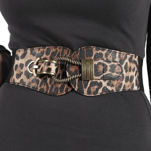 IZUS Women's Retro Stretchy Belt 2.35in Wide Slimming Waist Strap with Bronze Interlock Buckle for Coats/Dresses3