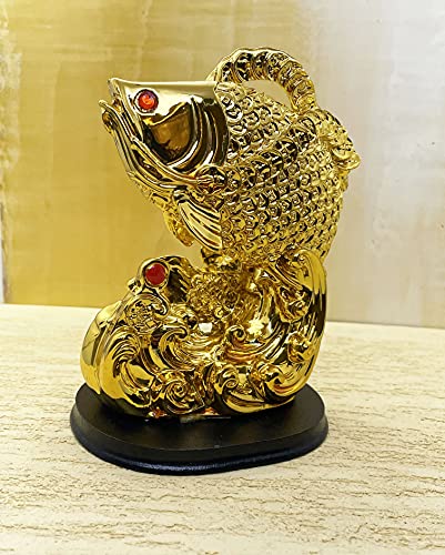 Image of Fengshui Exclusive Medium Size Polyresin Golden Arowana Fish Showpiece for Office Decor, Home Decoration (AF-2564)