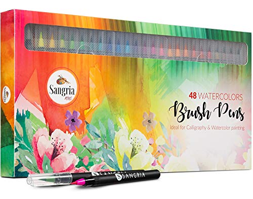 Sangria Pens - Real Brush Pens, 48 different Watercolor Paint Markers with Flexible