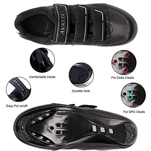Avasta Mens Indoor Cycling Shoes Wide Type, Road Bike Cycling Shoes For Man, Lock Pedal Bike Shoes Cleated Bicycle Shoes Compatible With Spd Cleats, Look Delta, 41 Black #TOP2