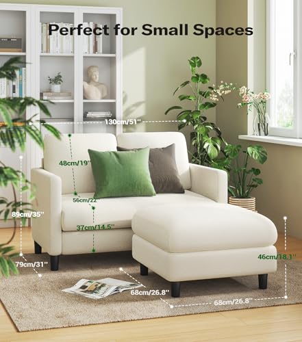 Image of Welzona Loveseat Sofa with Ottoman, 51 inch Small L Shaped Teddy Couch Sofa