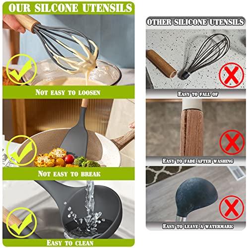 Umite-Chef-36pcs-Silicone-Kitchen-Cooking-Utensils-with-Holder-Heat-Resistant-Cooking-Utensils-Sets-Wooden-Handle-Nonstick-Kitchen-Gadgets-Tools-Include-Spatula-Spoons-Turner-Pizza-CutterGrey Umite Chef 36pcs Silicone Kitchen Cooking Utensils with Holder Heat Resistant Cooking Utensils Sets Wooden Handle Nonstick Kitchen Gadgets Tools Include Spatula Spoons Turner Pizza CutterGrey