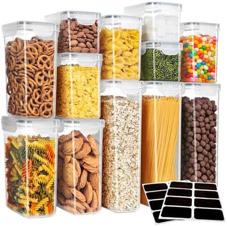 MR.SIGA 12 Pack Airtight Food Storage Container Set, BPA Free Kitchen Pantry Organization, Kitchen Canisters for Cereal, Spaghetti, includes 16 Reusable Sticker Labels - Thumbnail 3