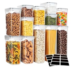 MR.SIGA 16 Pack Airtight Food Storage Container Set, BPA Free Kitchen Pantry Organization, Kitchen Canisters for Cereal, Spaghetti, includes 24 Reusable Sticker Labels