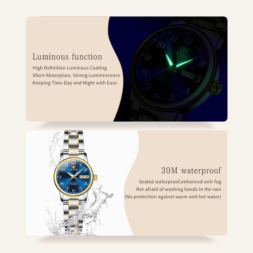 OLEVS Watch Women Luxury Dainty Diamond Watches for Women Fashion Simple Easy Read Ladies Watch with Day Date Silver/Rose Gold Metal Stainless Steel Waterproof Analog Quartz Women's Wrist Watches