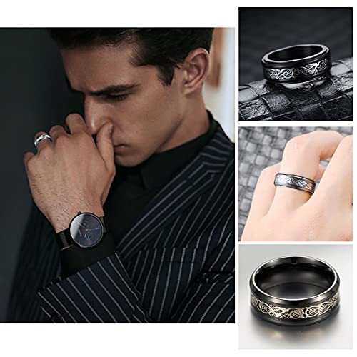 Yfstyle 4Pcs Stainless Steel Rings For Men Wedding Ring Cool Simple Band Rings For Men Black Plated Matte Finish Stackable Bands Rings Size 6-12-Black Set-8 #TOP2