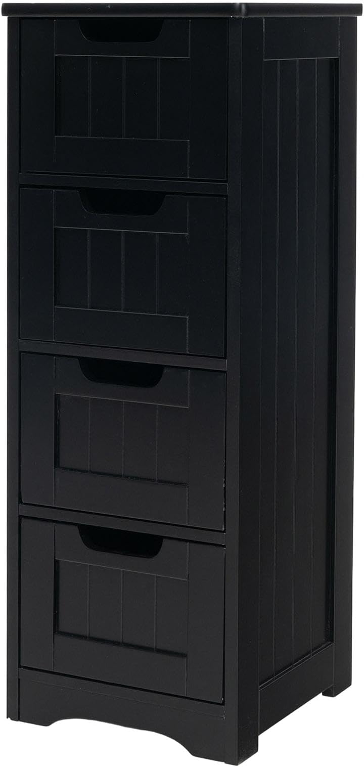 COSTWAY Bathroom Floor Cabinet, Freestanding Wooden Storage Cupboard with 2/4 Drawers, Bathroom Storage Unit Slim Side Cabinet Organizer for Living Room and Hallway (4 Drawers, Black)