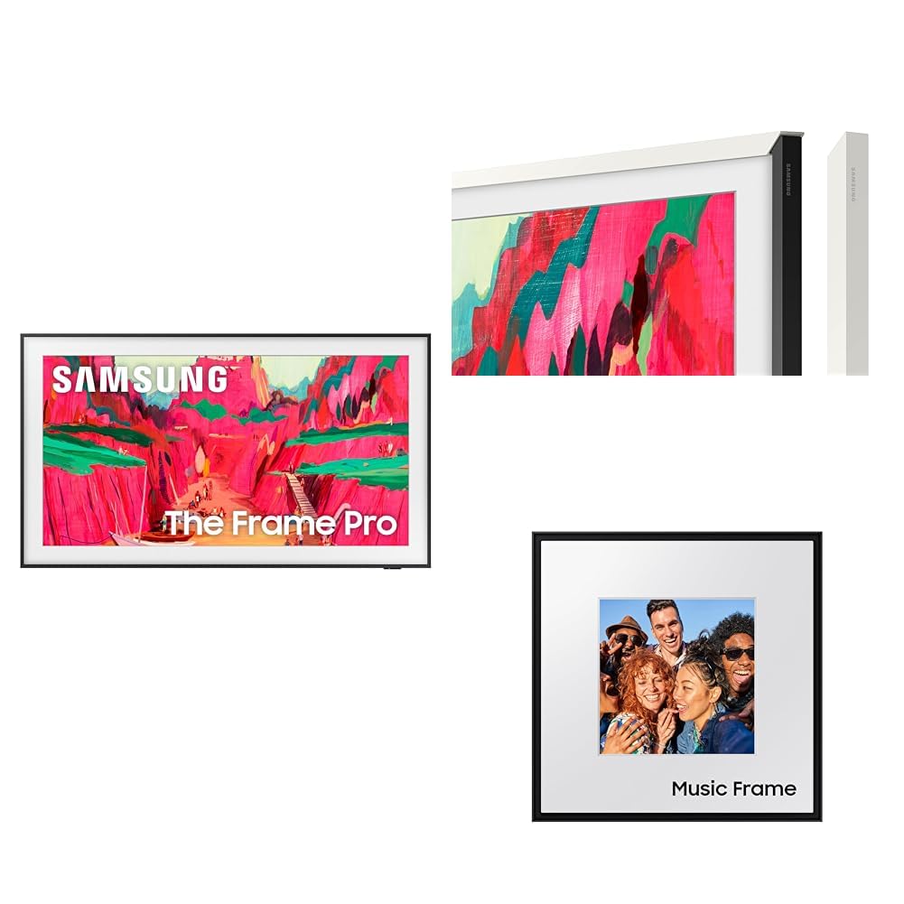 Samsung 85" The Frame Pro 4K Neo QLED Smart TV (2025) with Modern White Customizable Bezel &amp; Music Frame Smart Speaker with Dolby Atmos
