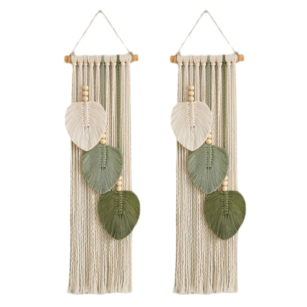 CTRLZS Hand Woven Cotton Rope Leaf Tapestry Bohemian Home Wall Decor Room Wall Hanging White