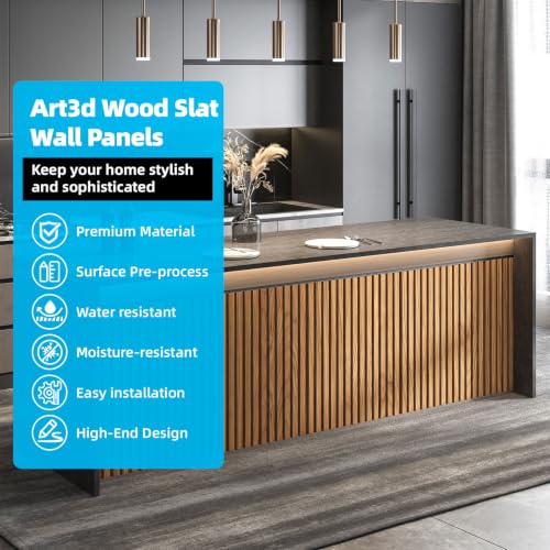 Image of Art3d Wood Slat Wall Panels, Fluted MDF, 6-Pack, 94.6 x 7.4 in,Teak