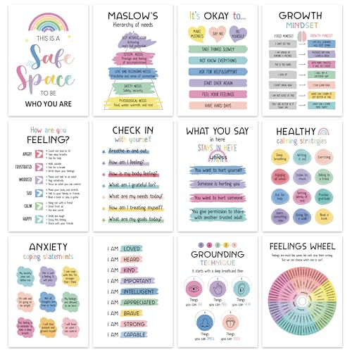 12 peças de pôsteres de saúde mental - itens de conscientização sobre saúde mental, decoração de esc